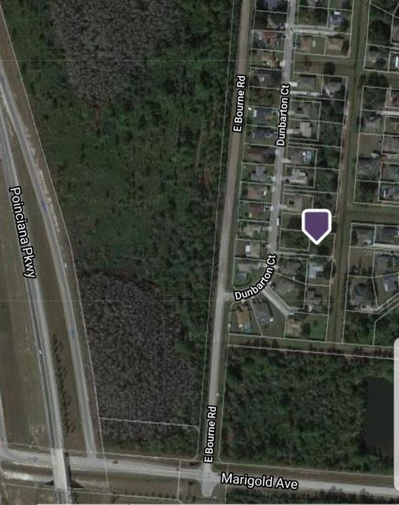 Aerial view of lot showing close proximity to Poinciana Pkwy for easy commuting to Orlando, Tampa, Theme Parks, etc.