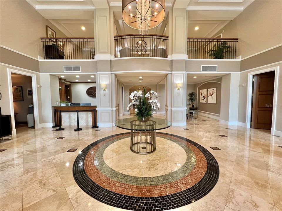 Elegantly decorated main lobby as you enter the building