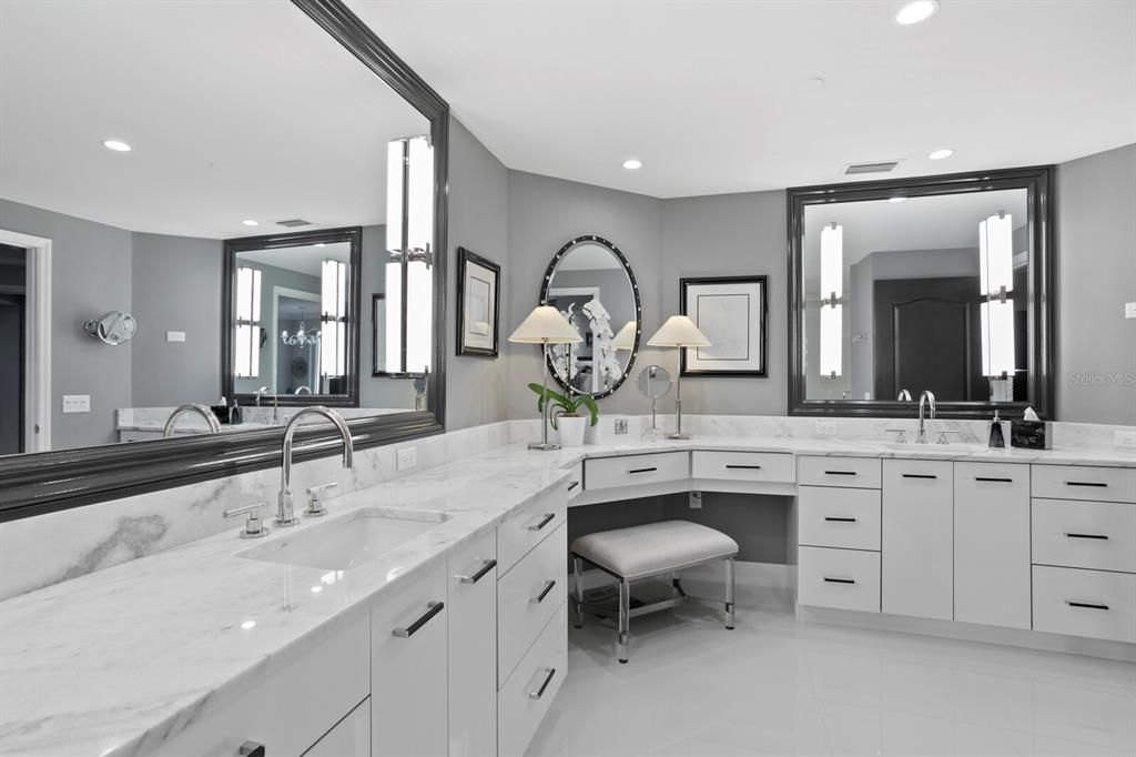 Love the large framed mirrors and the new LED lighting!