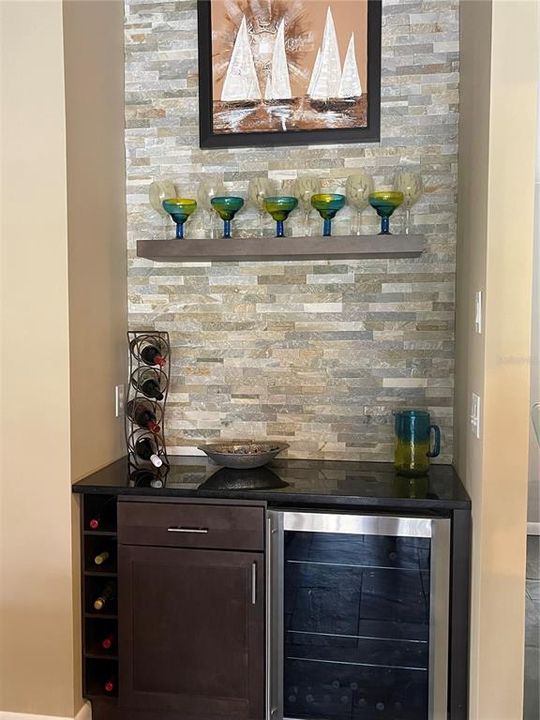 Decorative wall with Wine Cooler- Family Room
