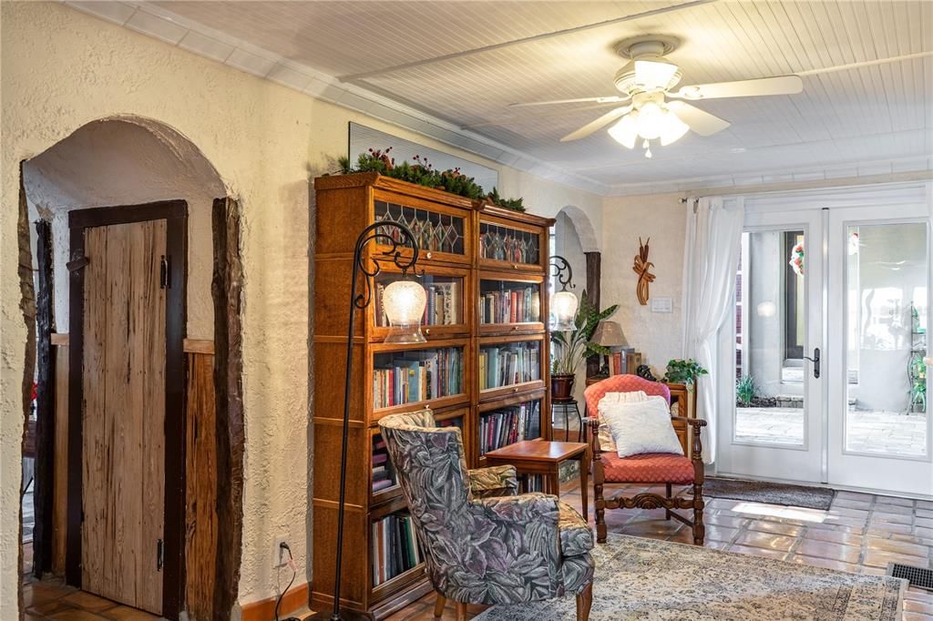 Library open to Dining Room