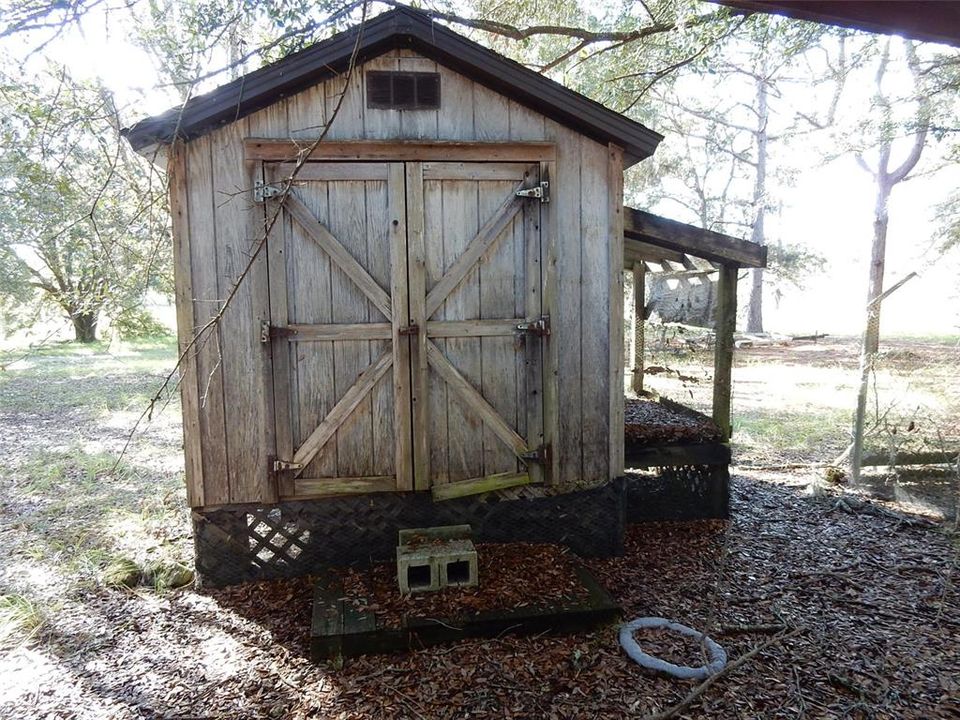 Storage shed near pole barn