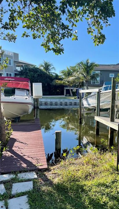 10 feet wide x 30 feet long boat slip with water and electric hookup available. No dock or boat lift. Slip opens out to Tampa Bay and the Gulf of Mexico.