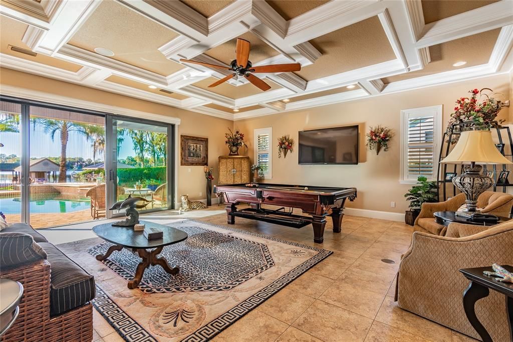 Coffered Ceiling Game Room Overlooking Lanai