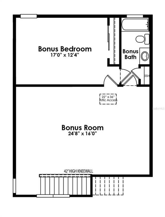 Floorplan for Bonus Room with Bedroom and Full Bath for 1105 Victoria Gardens Drive