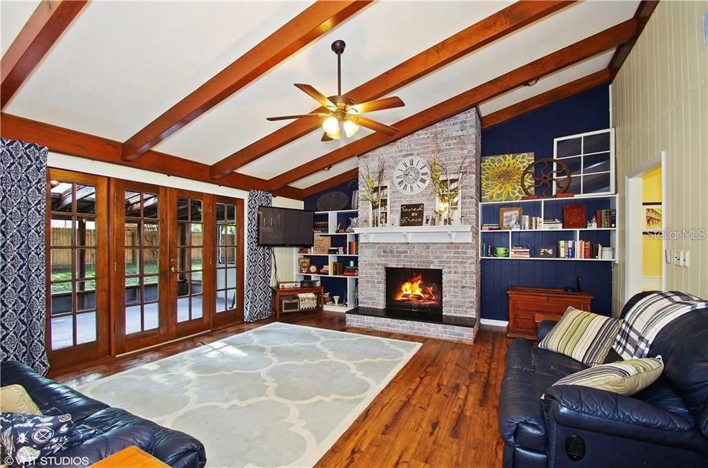 Family room and wood burning fireplace #1