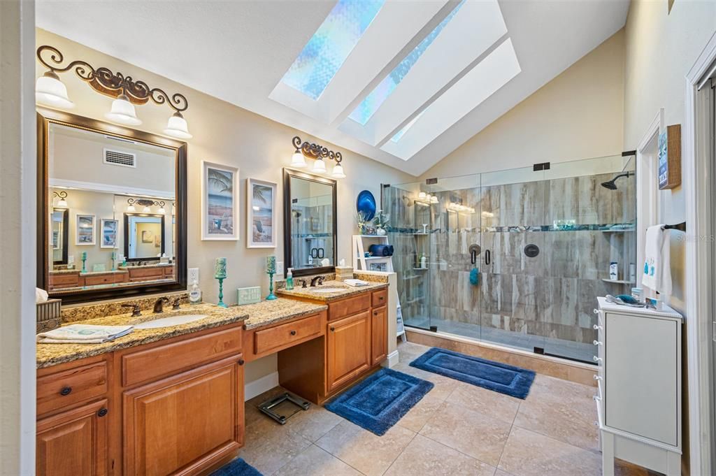 Remodeled shower with 2 heads, custom tile ! stunning!