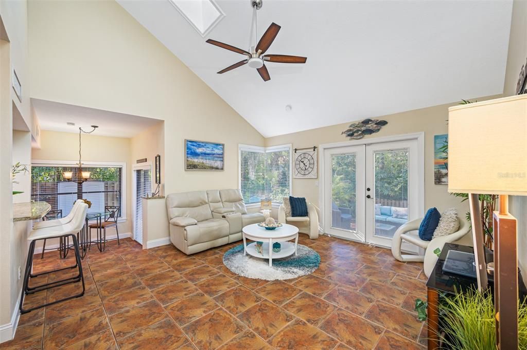 Spacious family room with tiled flooring