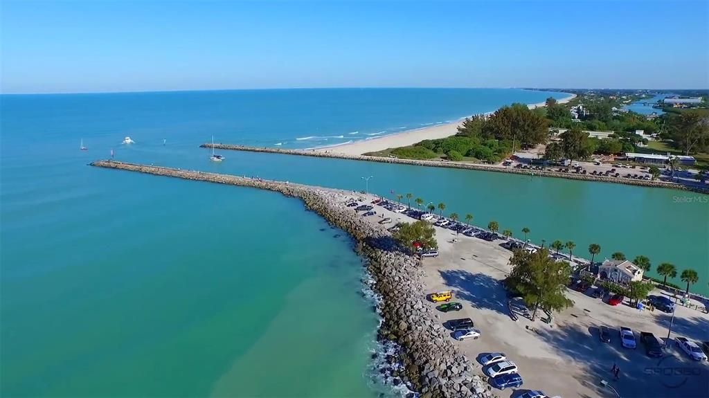 North and South Jetty with access to the Gulf, a great place to cast a line and watch dolphins splashing.