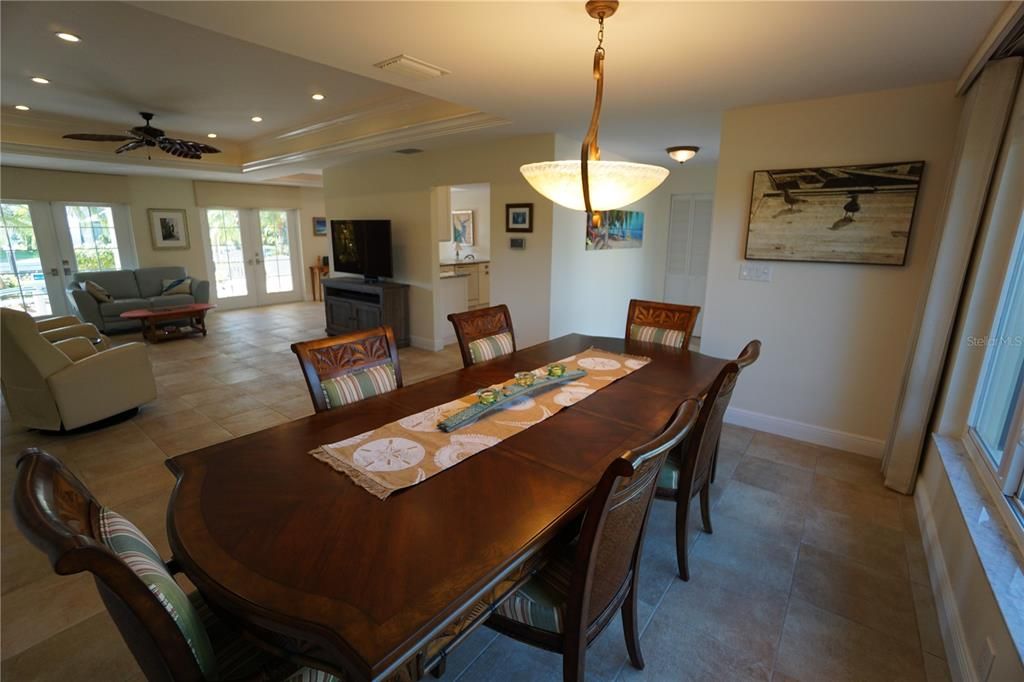 A view of the dining and living room that illustrates the open floor plan.