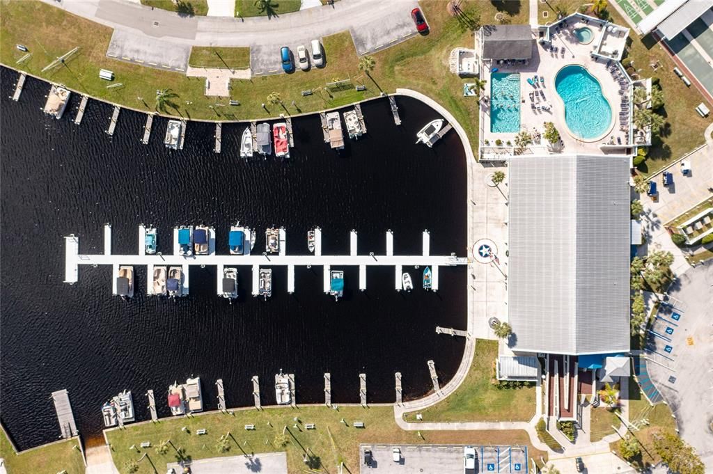 Aerial view of Marina and pools at Harbor Cove