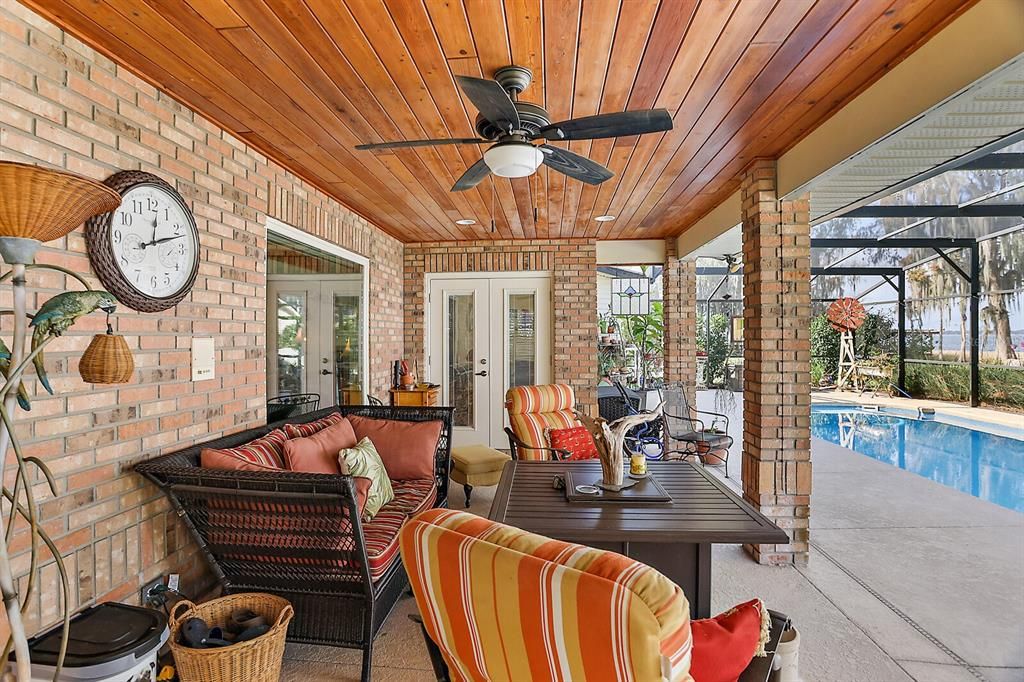 Beautiful Pool Lanai with Wood Plank Ceiling.