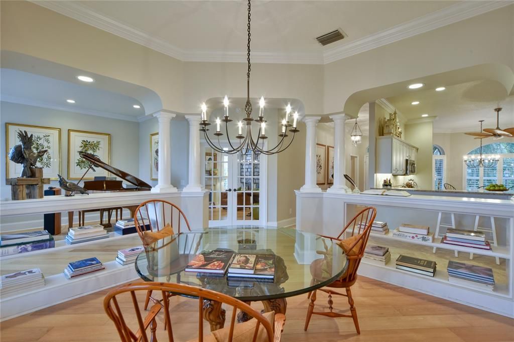 Dining Room with  Custom Wrought Iron Chandelier with 10 Candelabras