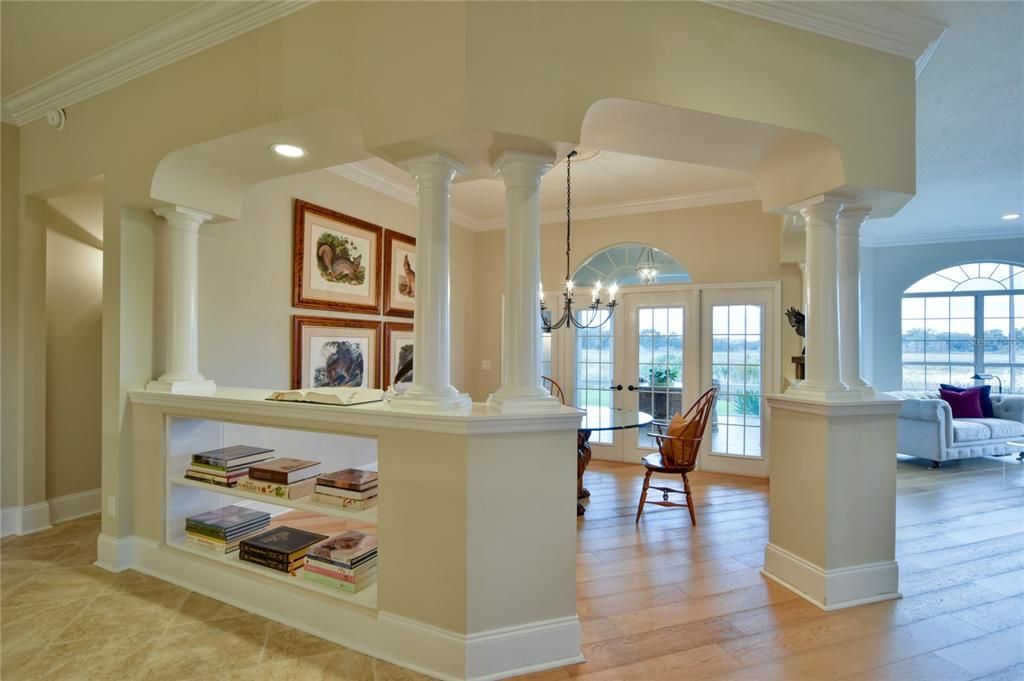 Dining Room with Columns and Crown Molding