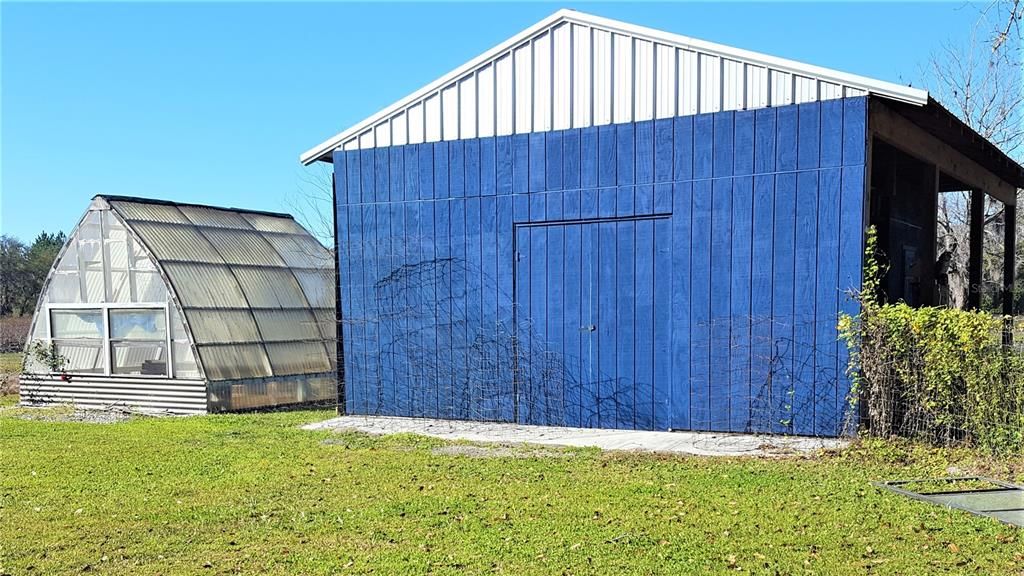 Rear of barn and greenhouse