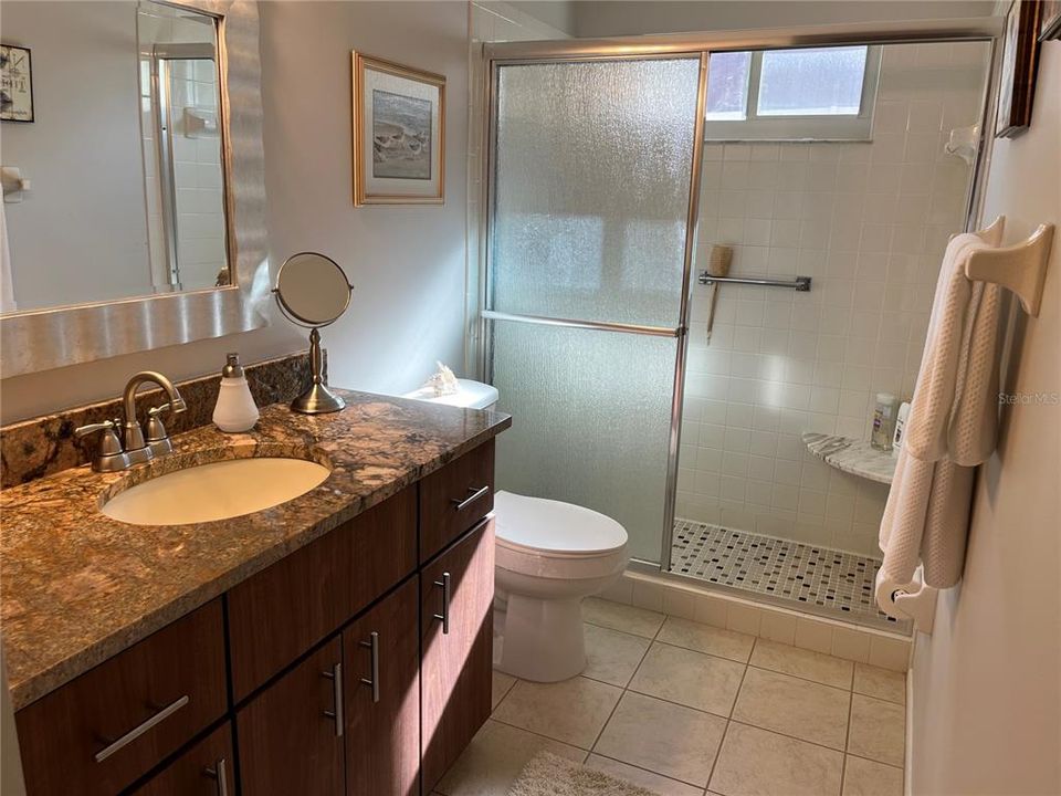 master bath with walk in shower and new shower doors