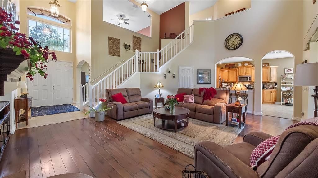 Family Room with view of open staircase and loft