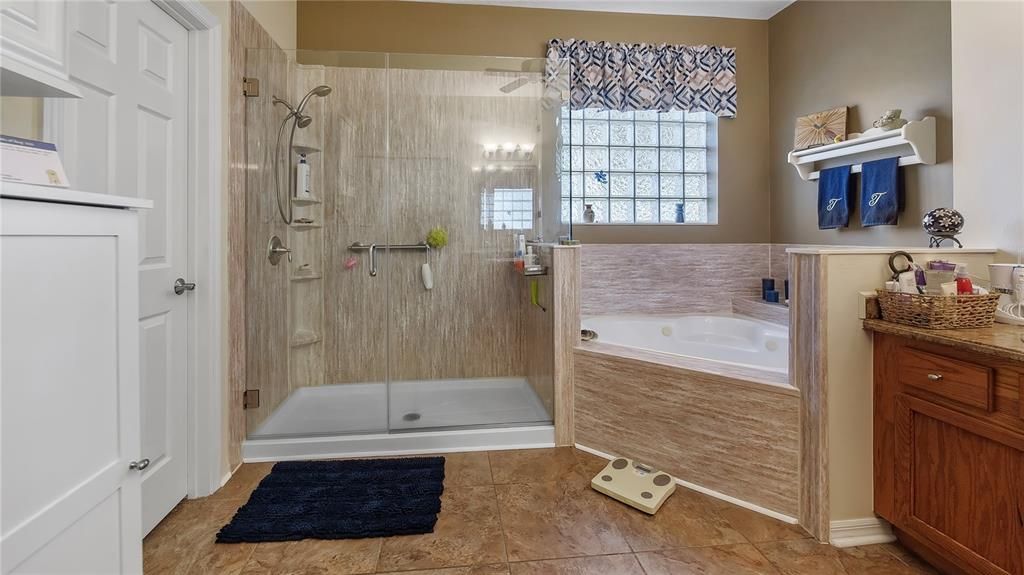 Master Bathroom (downstairs) with walk in shower - jacuzzi tub