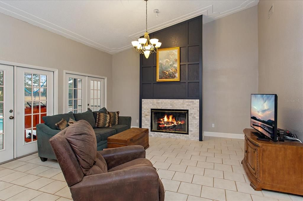 Family Room with French Doors to Pool