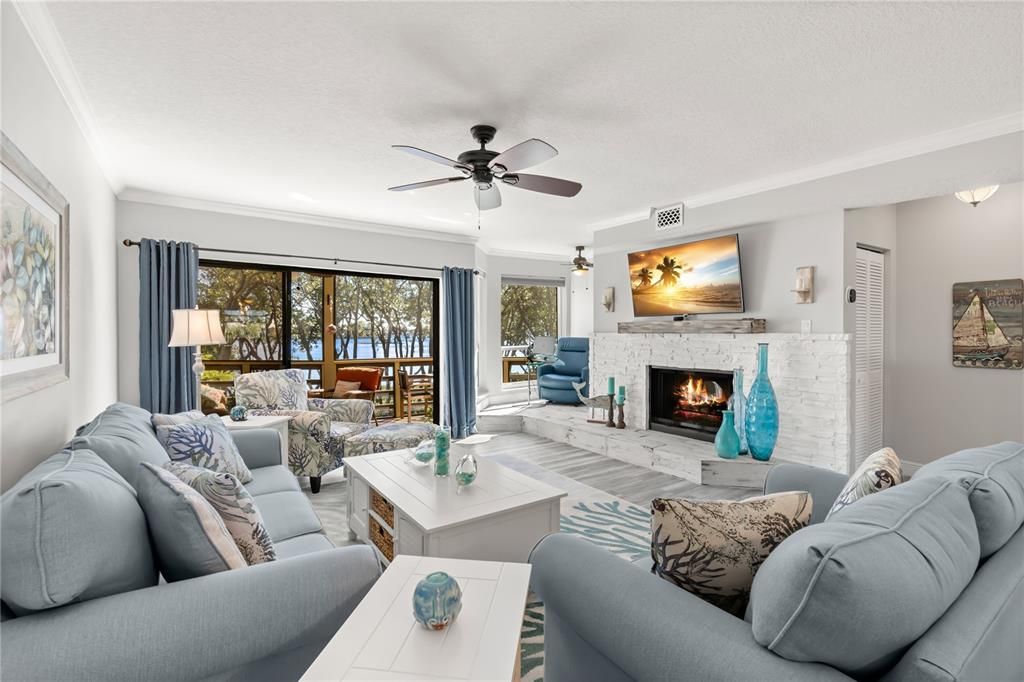 Large Living Area opens to Waterfront Porch
