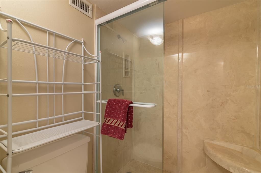 Separate toilet and shower area.