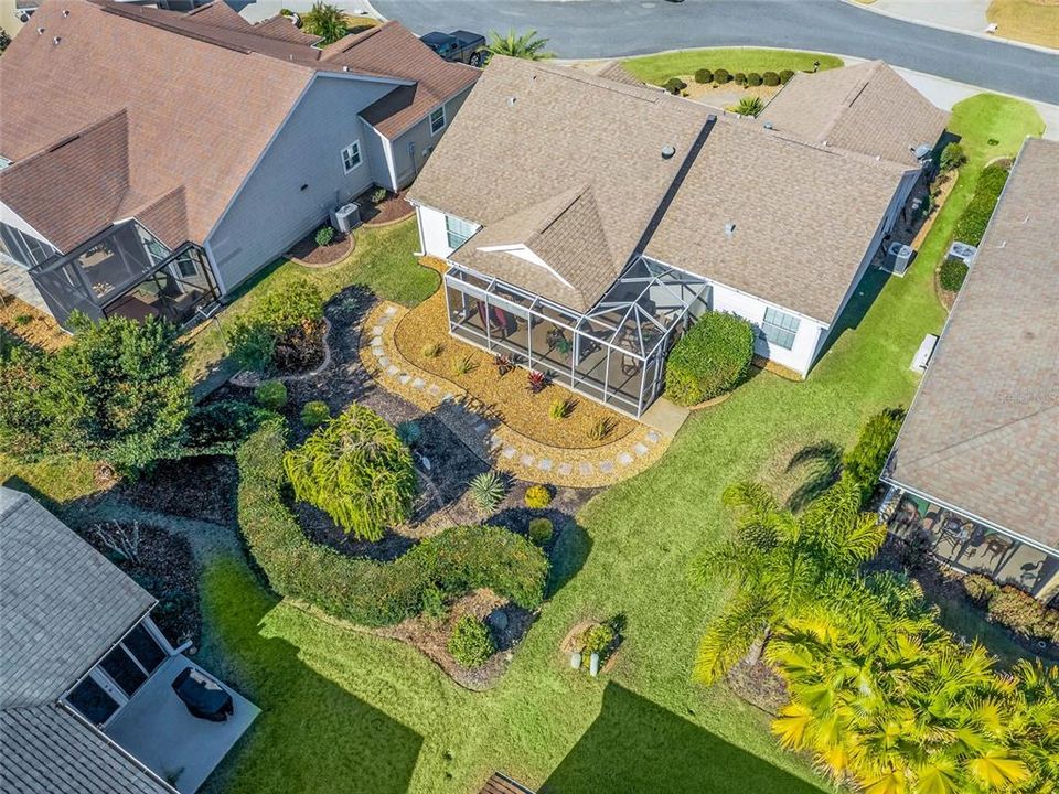 Decoratively Landscaped Back Yard Aerial View