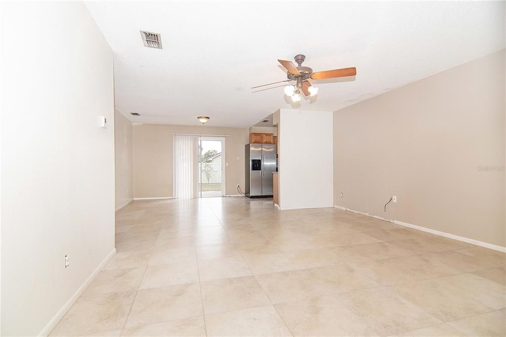 Great room from front door through to dining and kitchen