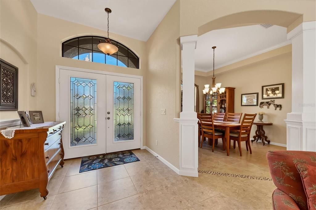 beautiful entry with leaded glass French doors