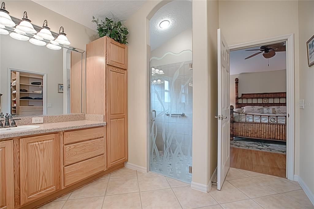 Walk-in shower and linen closet