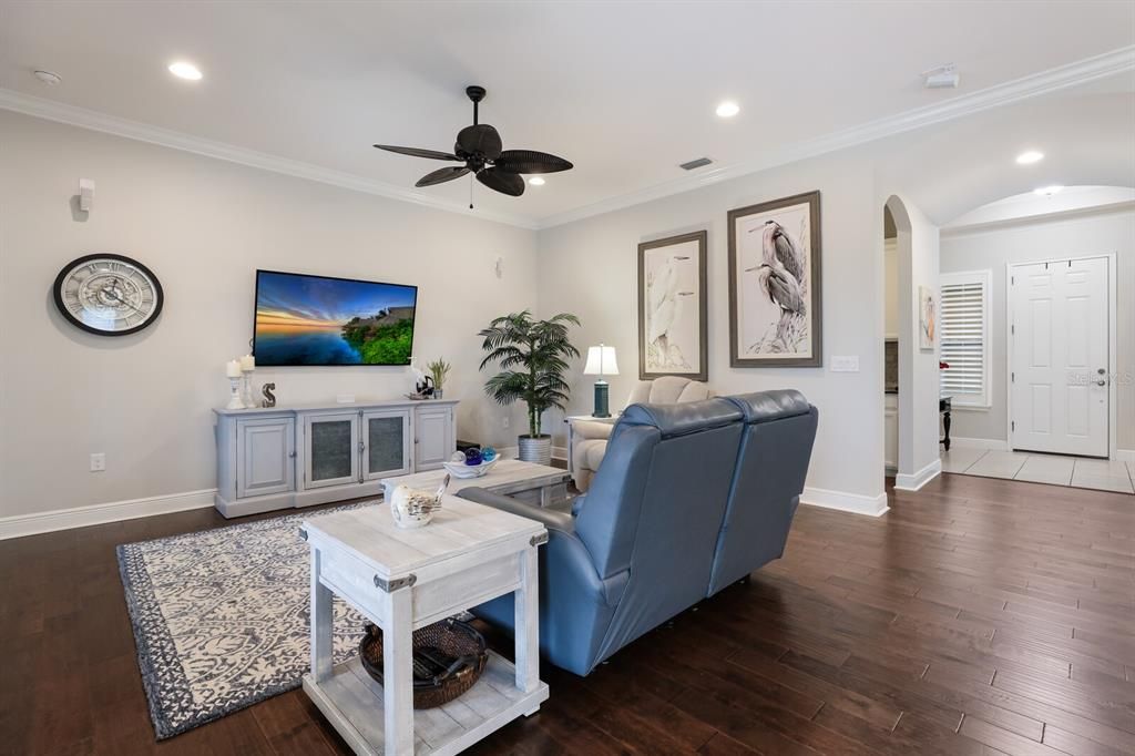 FAMILY ROOM WITH SURROUND SOUND AND ENGINEERED WOOD FLOORING