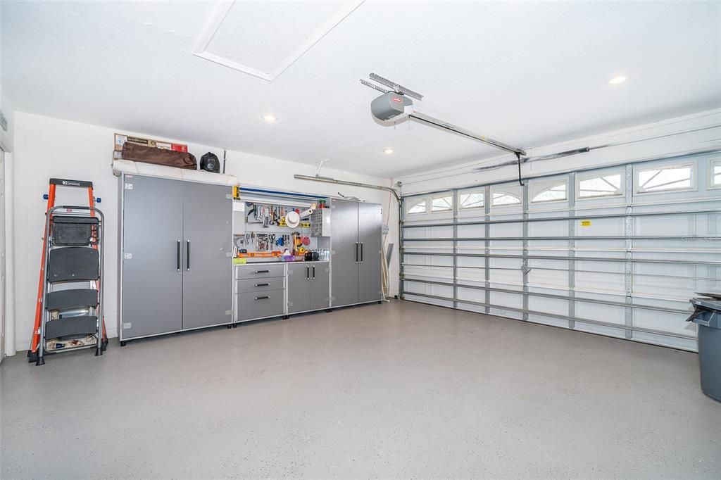 2-Car Garage contains built in work space