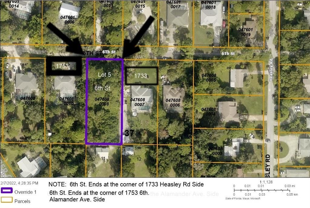 Estimated Corner of Lot #5 at 6th Street. Survey is recommended.