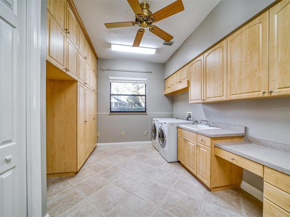 13 X 13 Laundry Room with Floor to Ceiling Storage, Work Space Counters,Desk and  Room for 2nd Refrigerator
