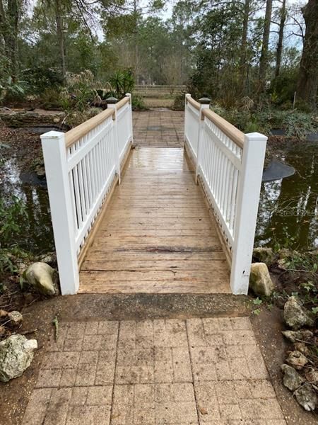 Adorable bridge from rear of home to your vast land and ponds