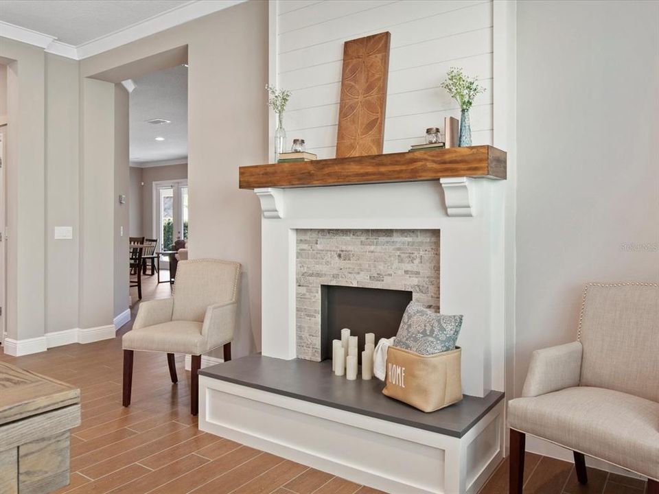 Custom Built-In Faux Fireplace with Hidden Storage for the Ping Pong Table