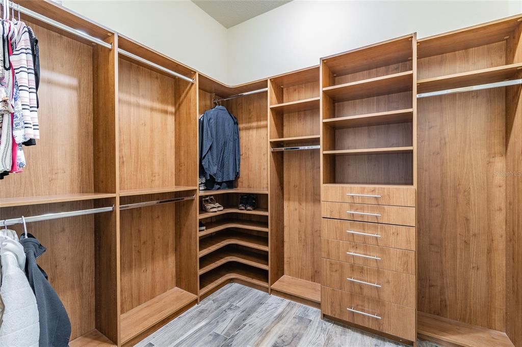 All bedroomclosets in the home are custom designed for maximum storage.