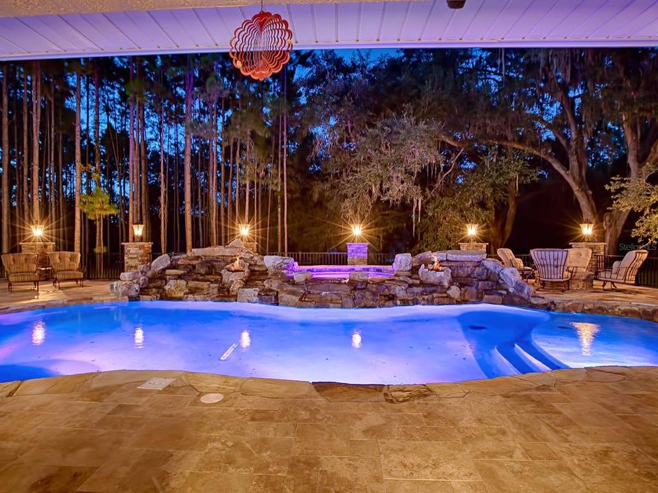 CHECK OUT THE LIGHTS FOR THIS POOL!!! TWO FIRE-BOWLS! NIGHTIME SWIMMING AT ITS BEST!