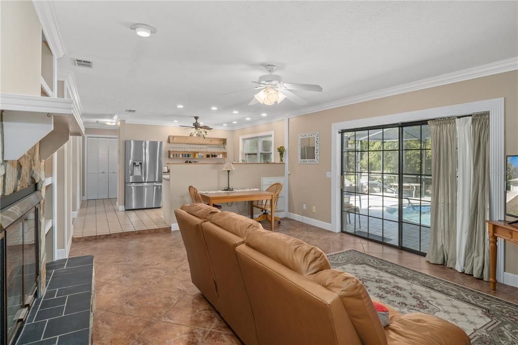 Open area between kitchen and family room.