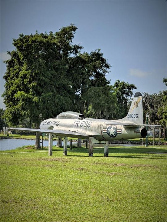An actual airplane in the park area around Lake Katherine.
