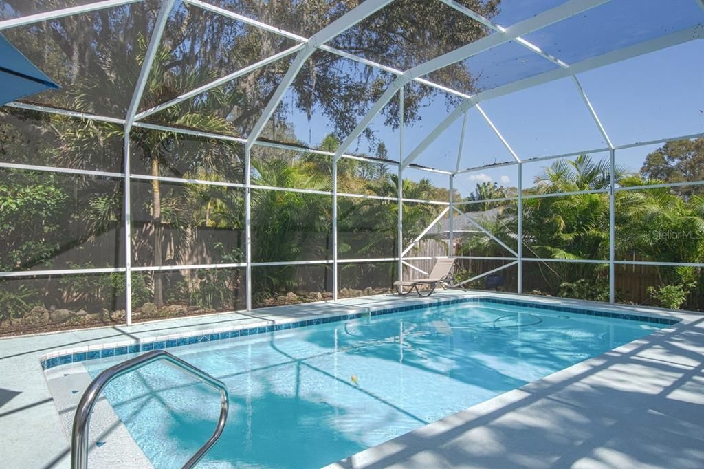 Large pool with screened  enclosure