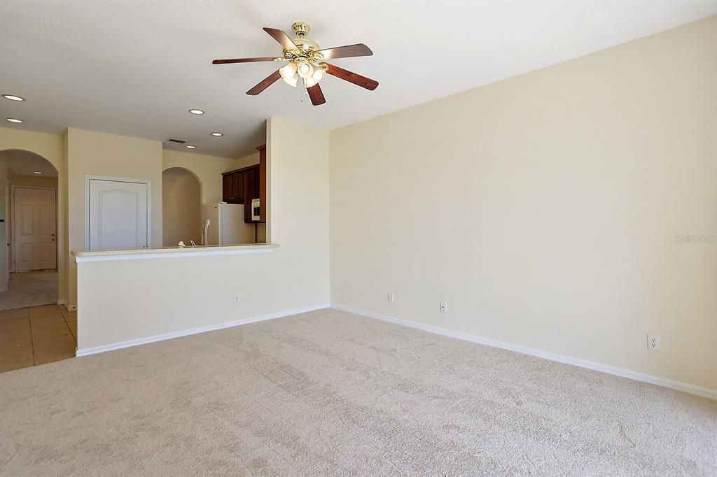 View from Family room to kitchen and breakfast bar