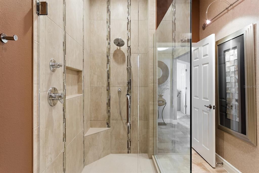 Guest bathroom with tiled walk in shower