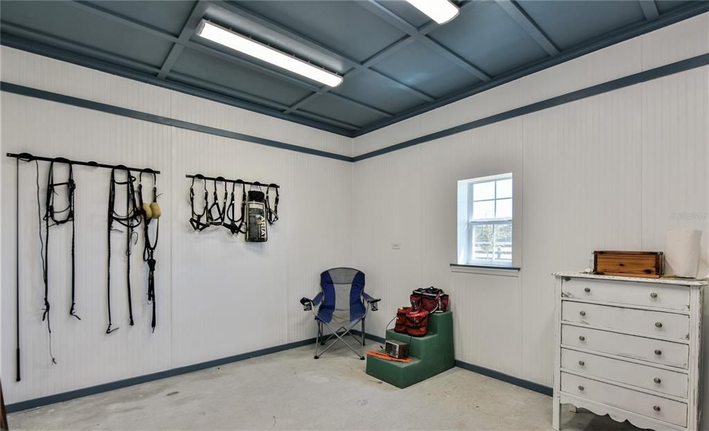 Tack room with hardee board ceiling