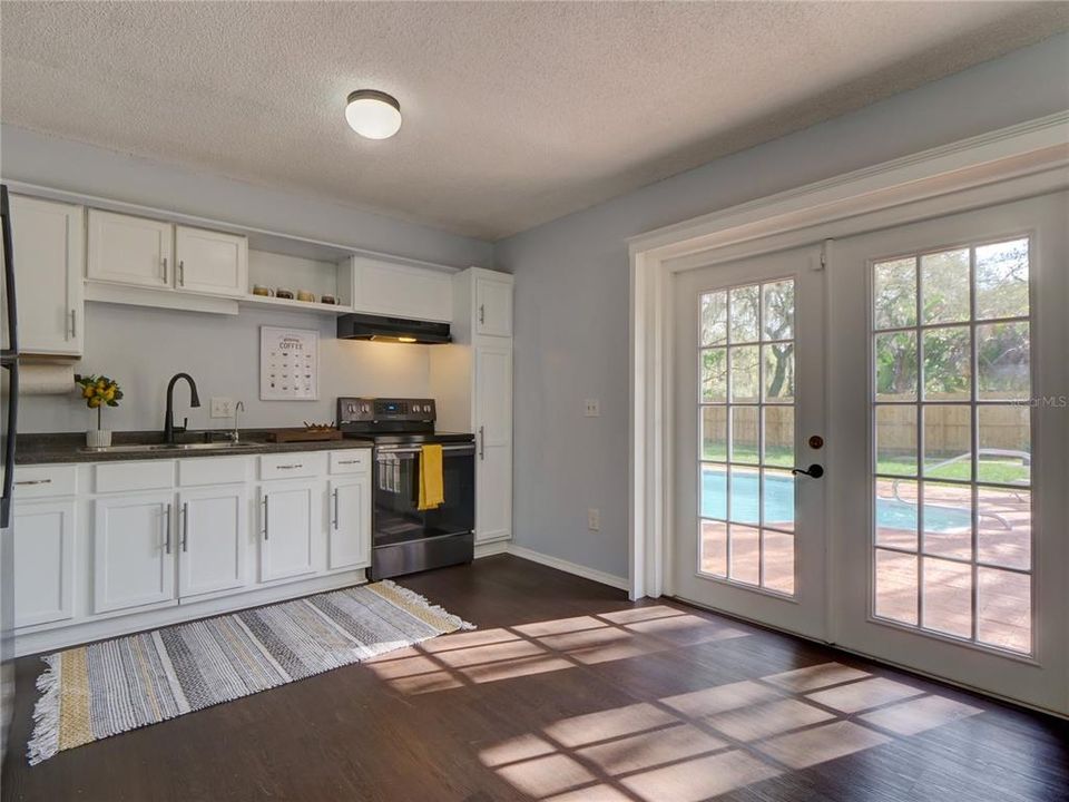 Kitchen with Pool view