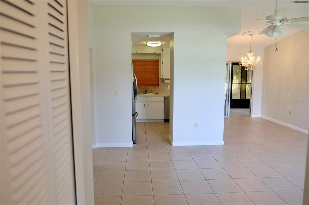 View from Front Door entry (Foyer), living room/kitchen/dining.