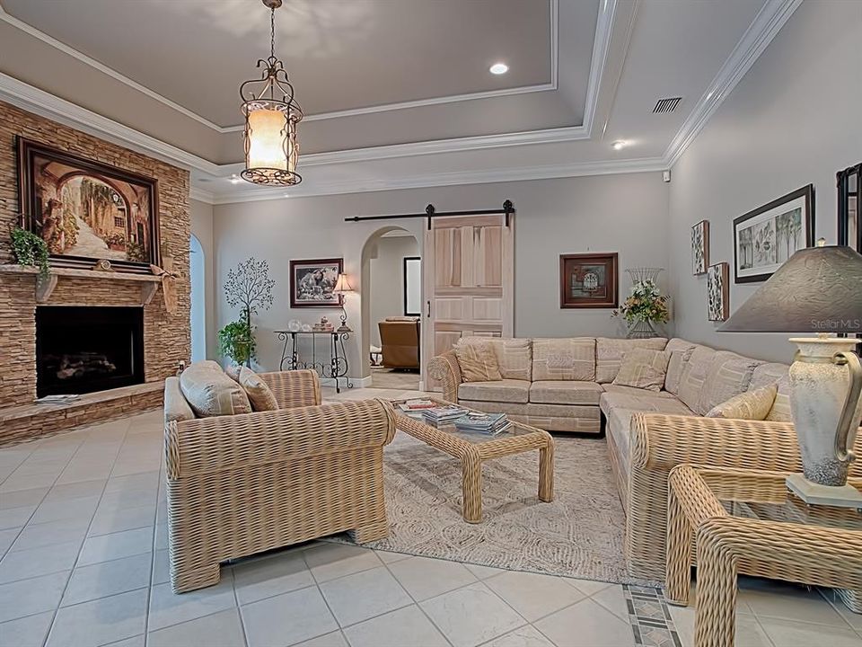 HUGE FAMILY ROOM WITH GAS FIREPLACE!  BARN DOOR LEADS TO THE MEDIA ROOM!