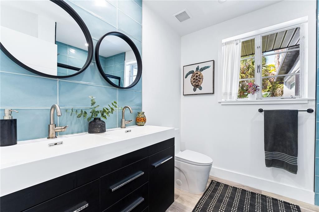 Double sink vanity for guest bath