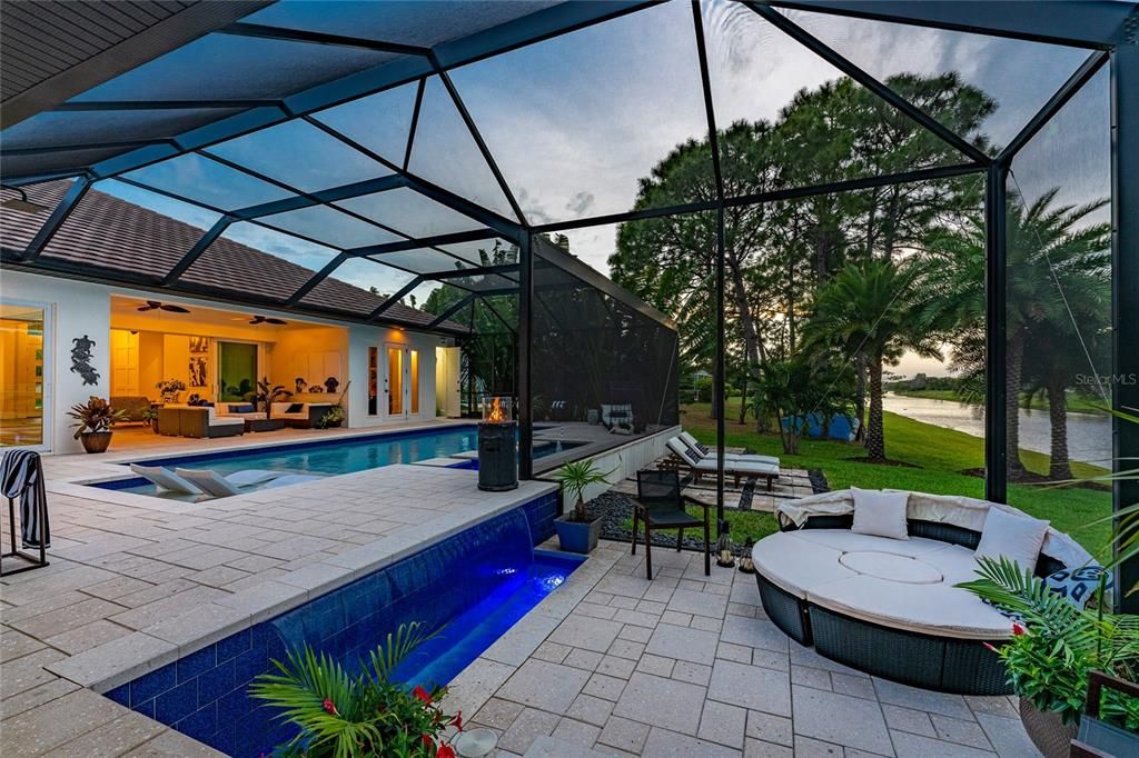 The exquisite outdoor entertaining area is equally enchanting in the twilight hour.