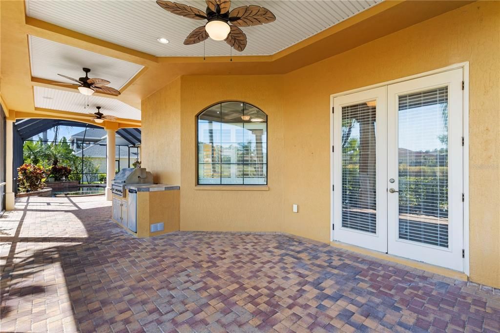 Lanai with view of office french doors