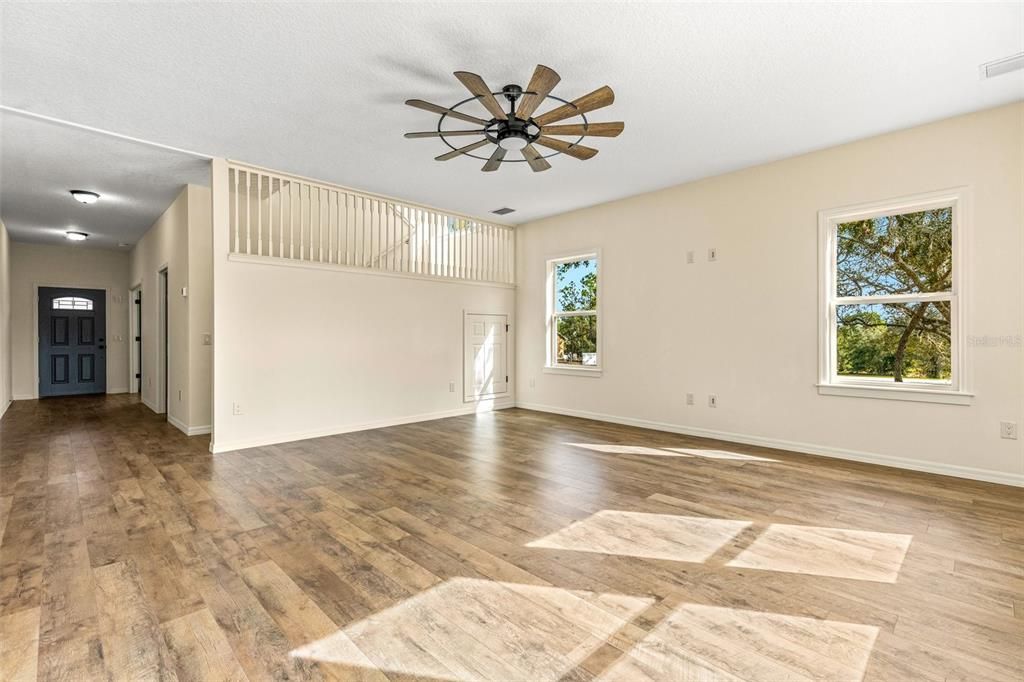 Main living / family room with storage